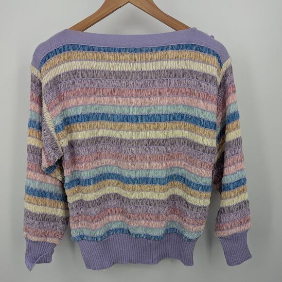 VTG Pastel Scharder Sport Knit Ruched Sz 12 Striped Sweater Indie Y2K 80s Ribbed - Picture 2 of 6